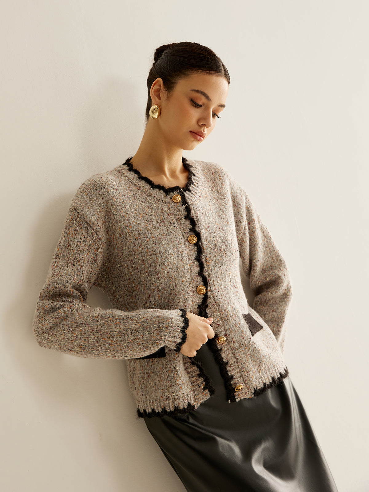 Cárdigan con Textura Tipo Tweed y Botones Frontales para Mujer | Ideal para Uso Diario