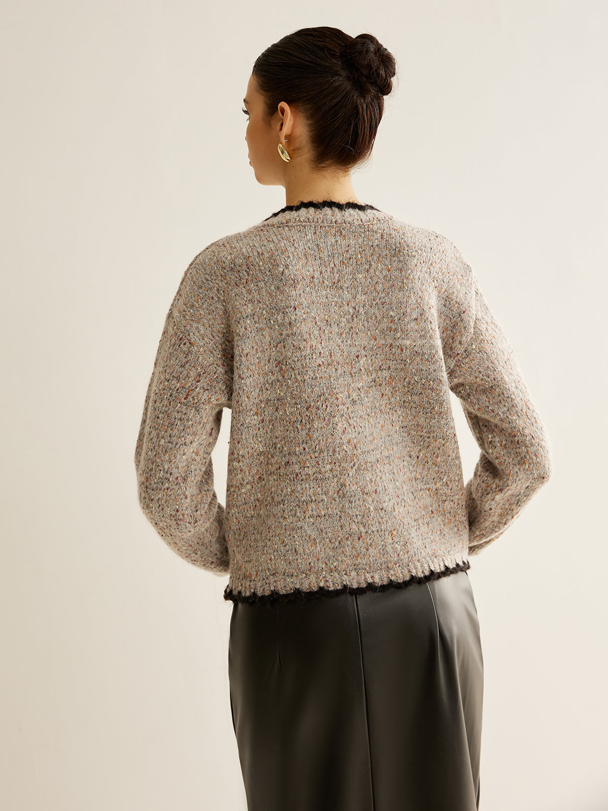 Cárdigan con Textura Tipo Tweed y Botones Frontales para Mujer | Ideal para Uso Diario