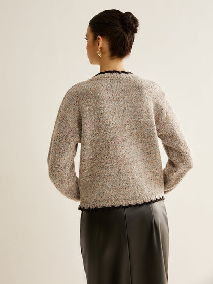 Cárdigan con Textura Tipo Tweed y Botones Frontales para Mujer | Ideal para Uso Diario