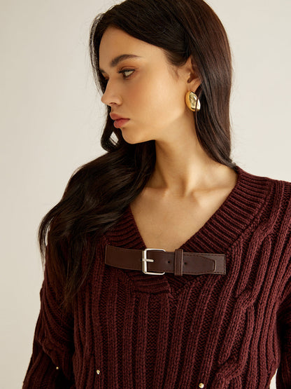 Jersey Oversize Con Cuello En V, Sarga Y Perlas Para Adultos | Ideal Para Uso Diario Informal