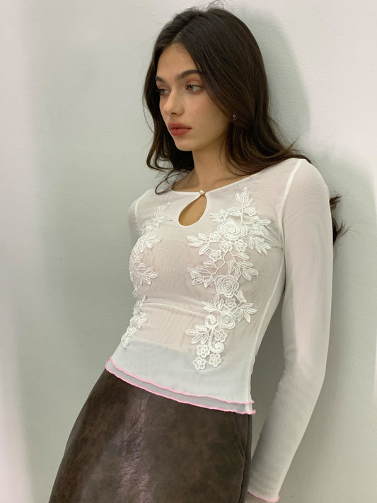 Top con Bordado Floral y Cuello Redondo para Mujer | Ideal para Uso Diario y Diferentes Ocasiones