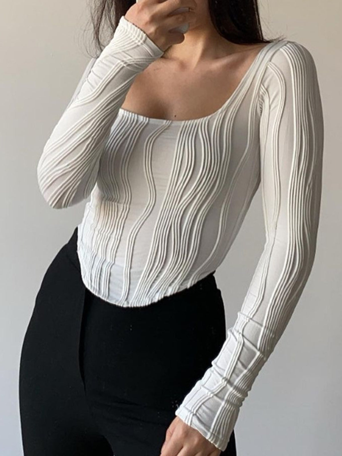 Top con Cuello Cuadrado y Relieve Vertical para Mujer | Ideal para Uso Diario y Diferentes Ocasiones