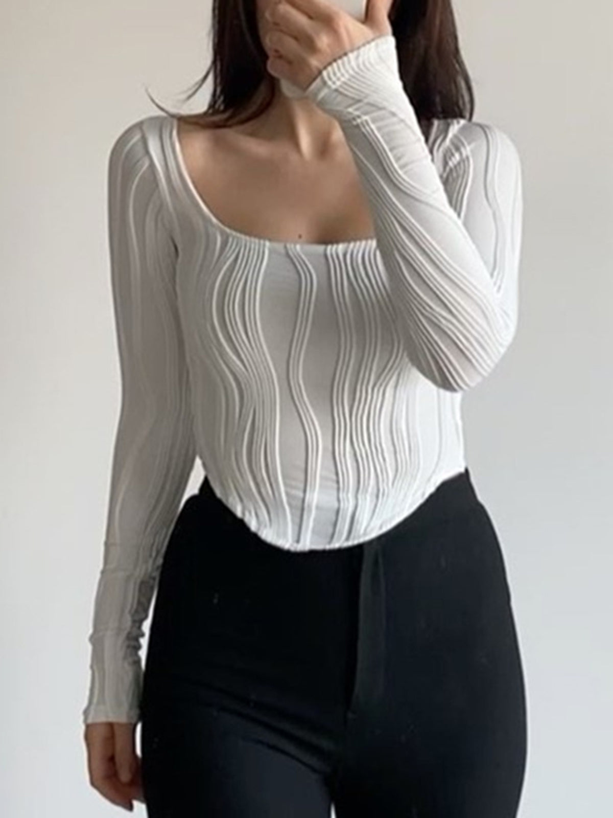 Top con Cuello Cuadrado y Relieve Vertical para Mujer | Ideal para Uso Diario y Diferentes Ocasiones