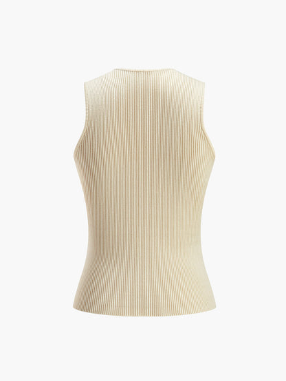 Top Sin Mangas Con Cuello Redondo Y Textura Acanalada Para Mujer | Ideal Para Uso Diario Y Oficina