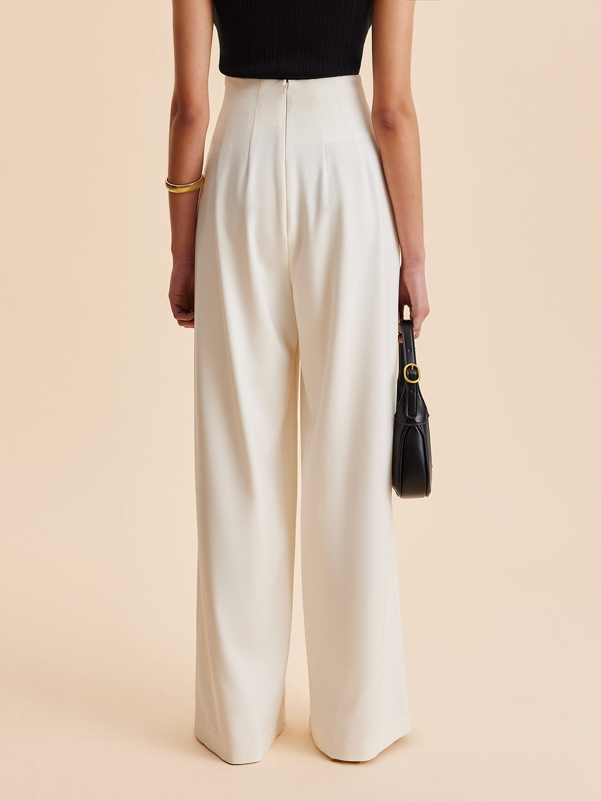 Pantalon Palazzo Avec Taille Haute Et Bouton Ornemental Pour Femme | Idéal Pour Sorties Et Événements