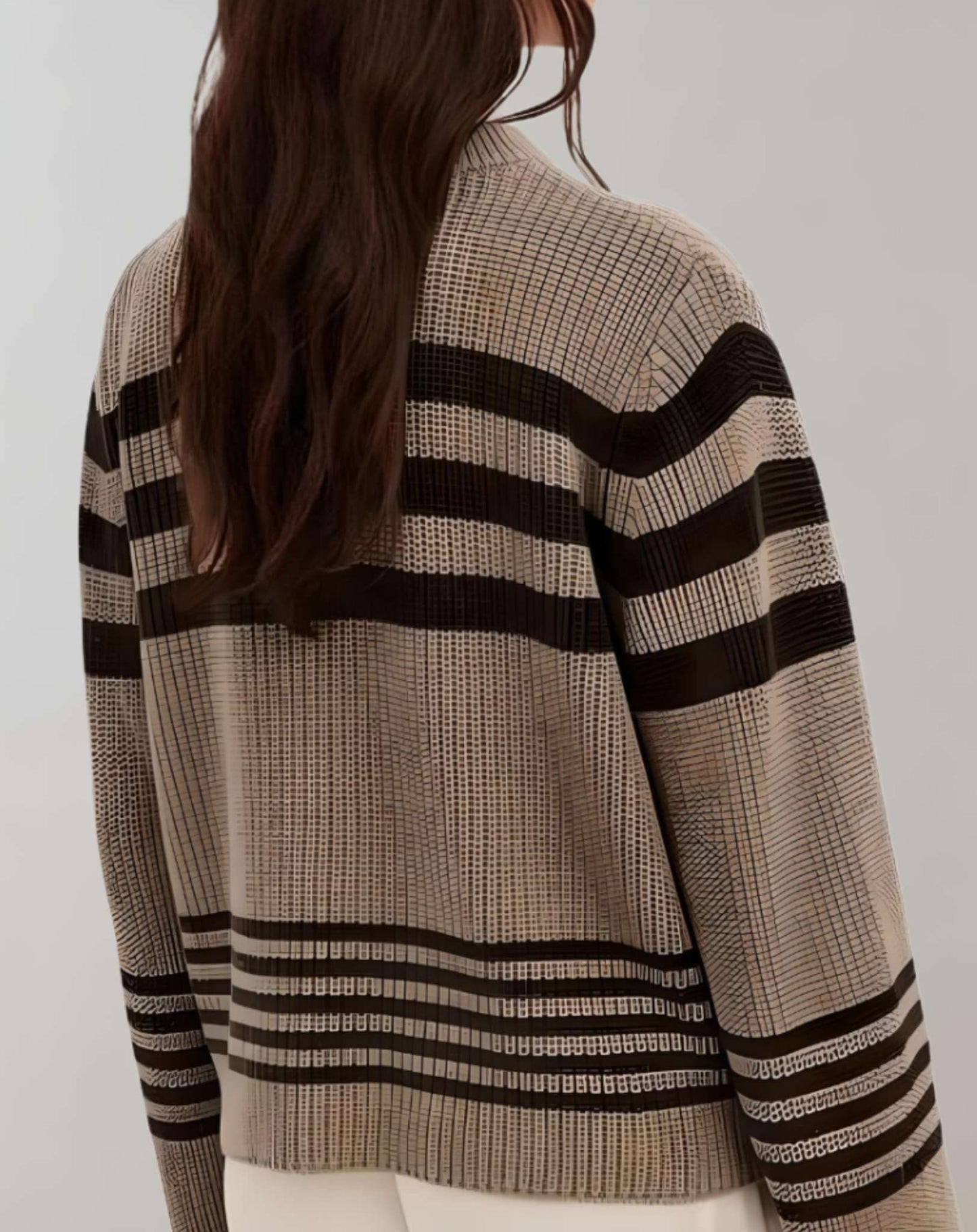 Suéter Bicolor Con Diseño A Rayas Y Cuello Redondo Para Mujer | Ideal Para Otoño E Invierno