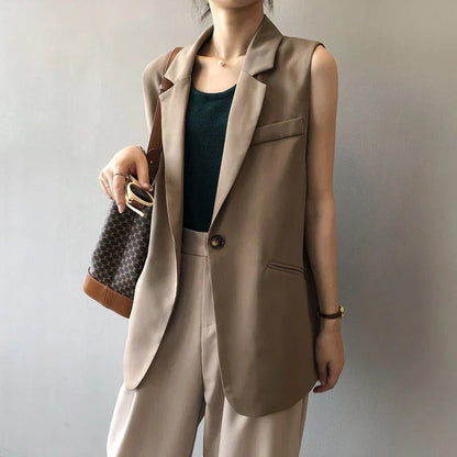 Blazer sin Mangas con Cuello Reverso y Bolsillos para Mujer | Uso Profesional o Diario