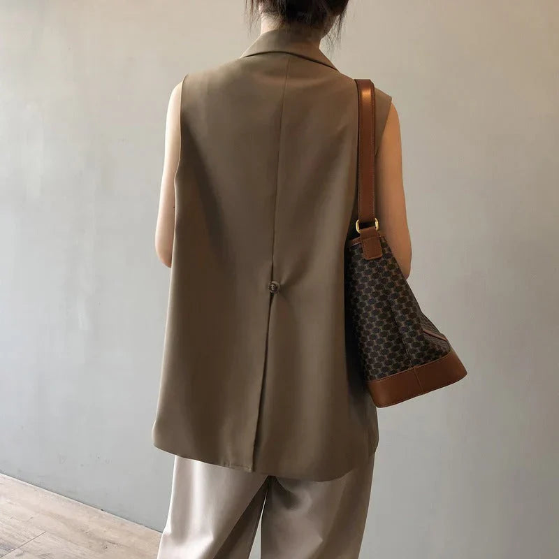 Blazer sin Mangas con Cierre Frontal para Mujer | Ideal para Uso Profesional y Diario