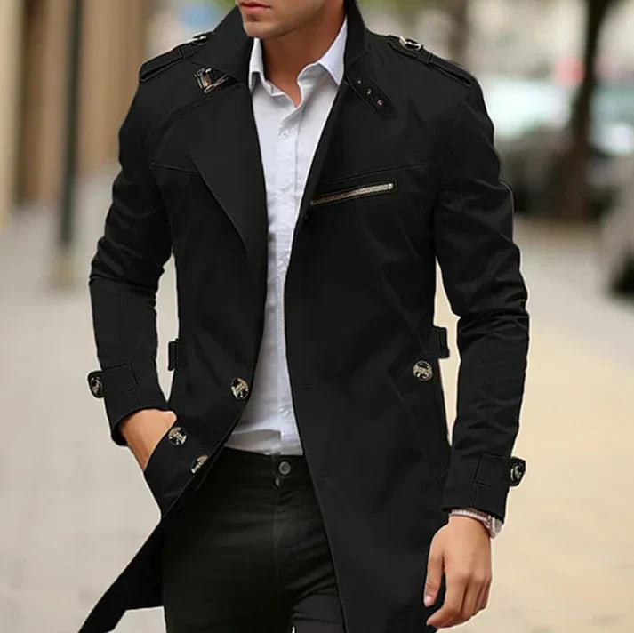 Trench Coat con Cierre de Botones y Cinturón Ajustable para Hombre | Ideal para Uso en Temporadas de Transición