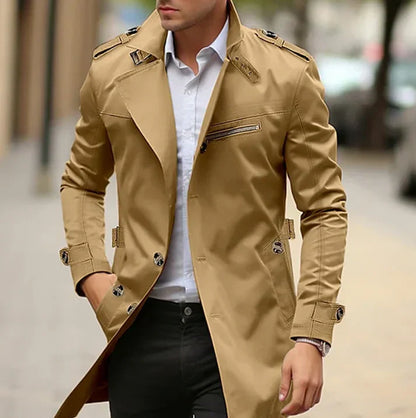 Trench Coat con Cierre de Botones y Cinturón Ajustable para Hombre | Ideal para Uso en Temporadas de Transición