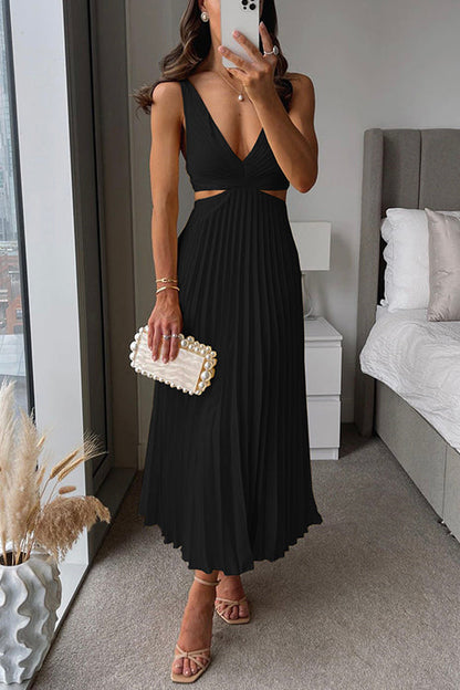 Vestido Midi Con Estructura Plisada Y Detalles Recortados Para Mujer | Ideal Para Uso Diario Y Ocasiones