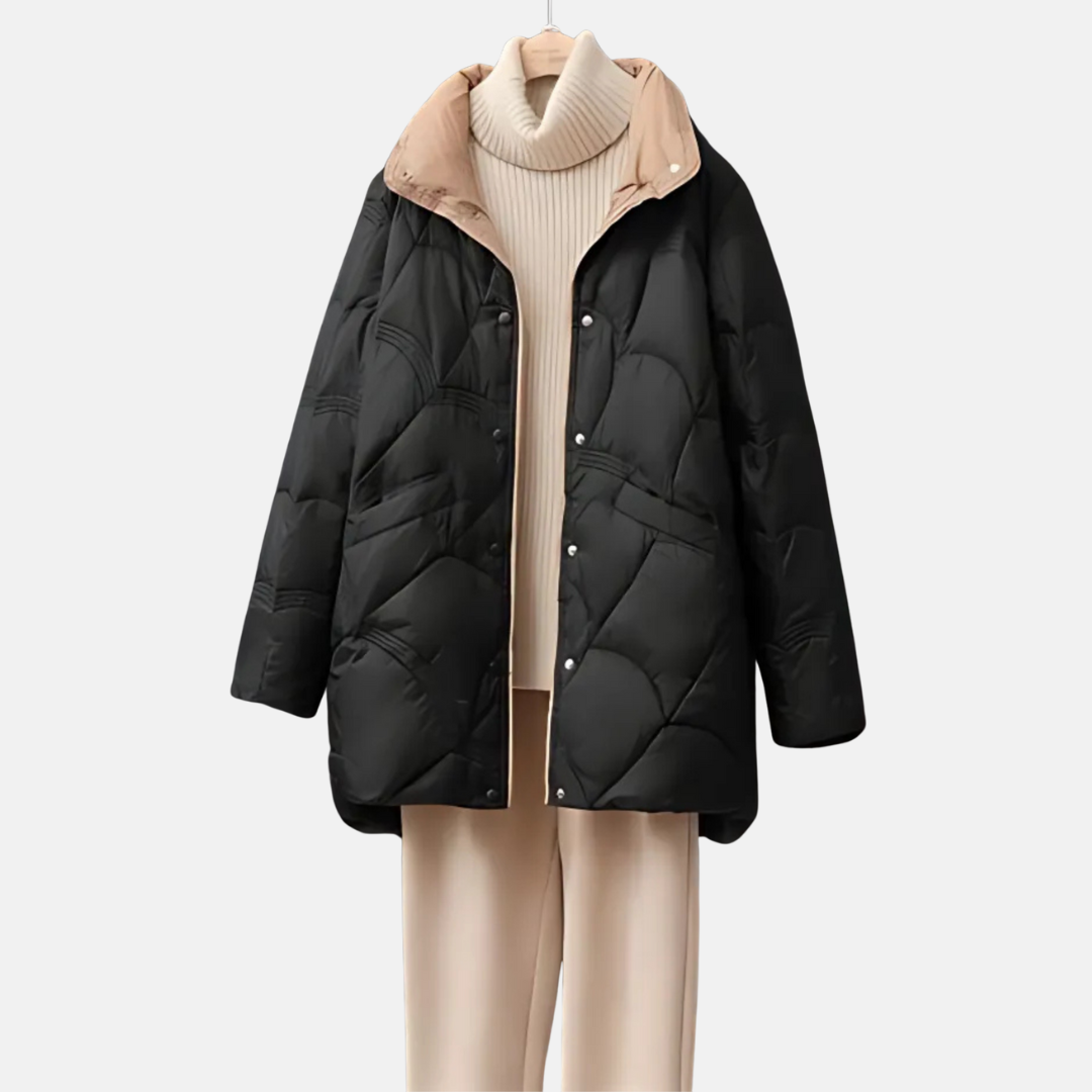 Chaqueta Acolchada De Largo Medio Con Cuello Alto Para Mujer | Ideal Para Entretiempo