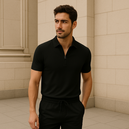 Conjunto Polo con Cuello con Cremallera y Shorts con Cintura Elástica para Adultos | Ideal para Uso Diario