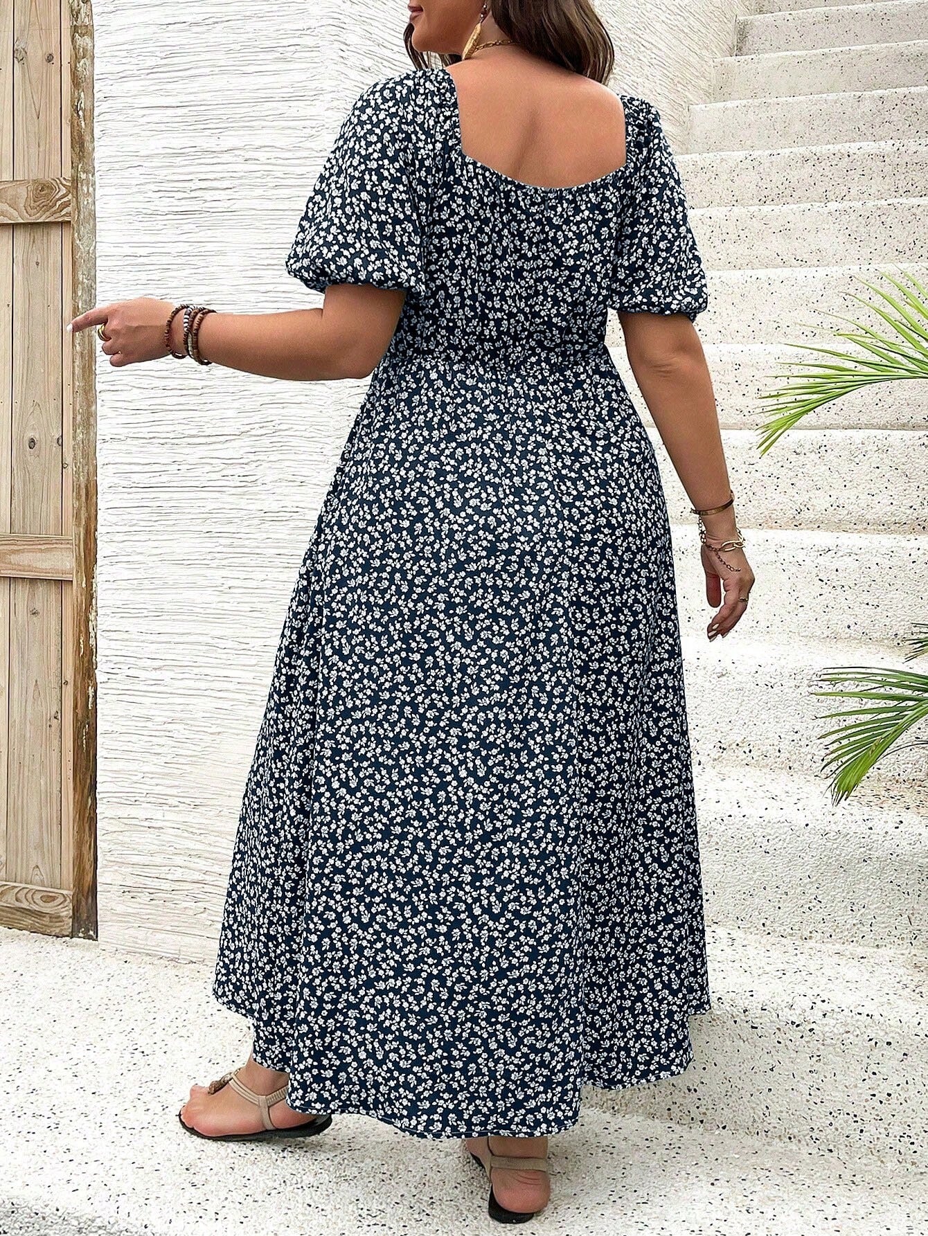 Vestido Midi Evasé Con Cuello Cuadrado Y Motivo Floral Para Mujer | Ideal Para Uso Veraniego Informal