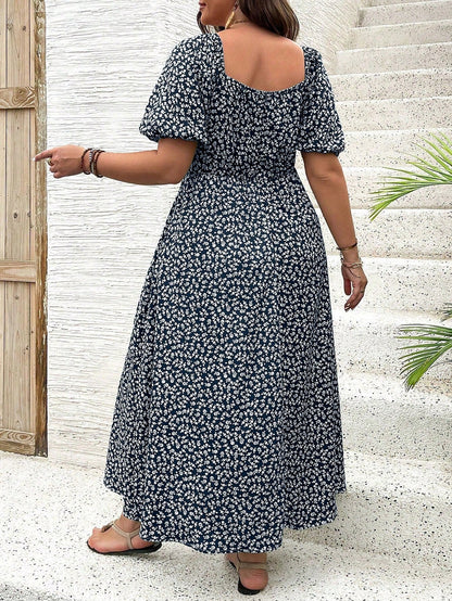 Vestido Midi Evasé Con Cuello Cuadrado Y Motivo Floral Para Mujer | Ideal Para Uso Veraniego Informal
