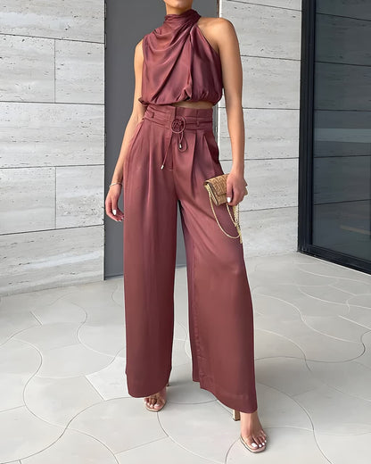 Conjunto con Top sin Mangas y Pantalón de Pierna Ancha para Adultos | Ideal para Verano