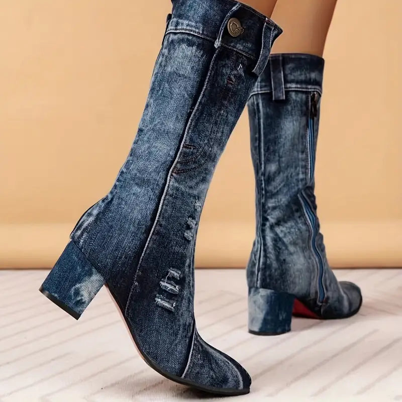 Botas Con Tacón Medio Y Cierre De Cremallera Para Mujer | Ideal Para Uso Diario
