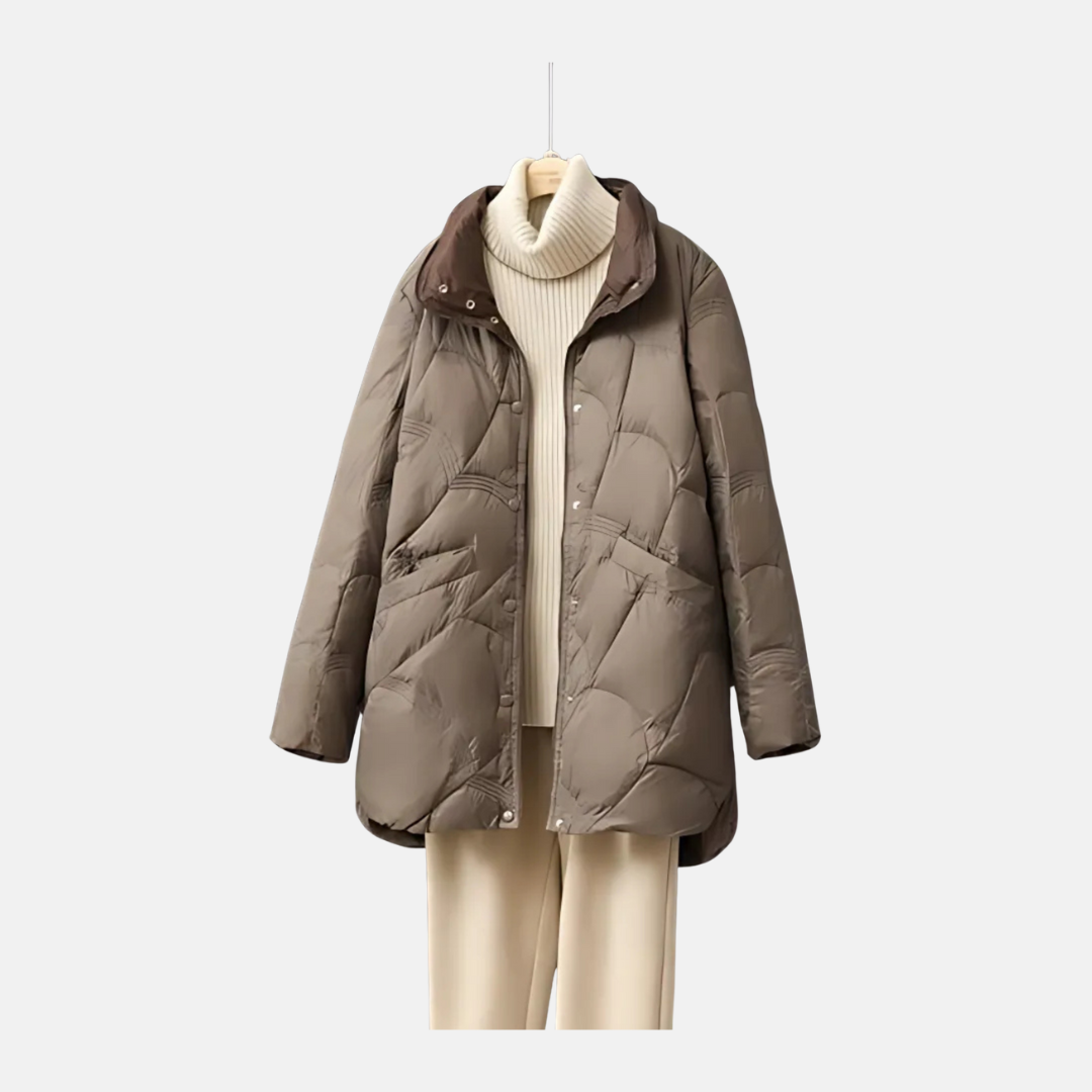 Chaqueta Acolchada De Largo Medio Con Cuello Alto Para Mujer | Ideal Para Entretiempo