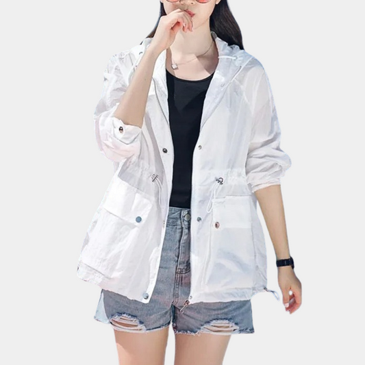 Chaqueta Blanca Ligeramente Oversize Con Capucha Integrada Para Mujer | Ideal Para Uso Diario Y Actividades Al Aire Libre