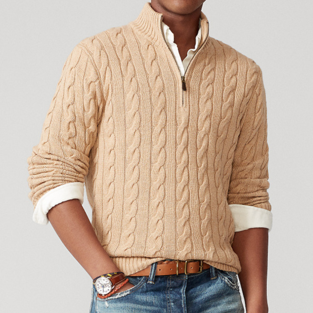 Jersey de Punto para Hombre con Motivo Trenzado y Medio Cierre | Ideal para Uso Diario