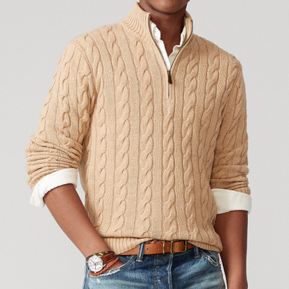Jersey de Punto para Hombre con Motivo Trenzado y Medio Cierre | Ideal para Uso Diario