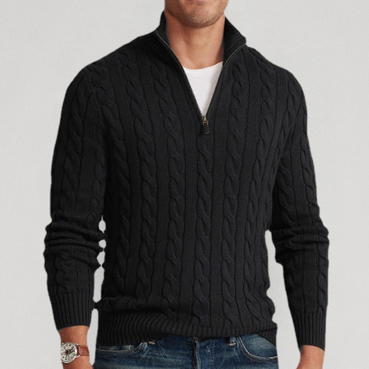 Jersey de Punto para Hombre con Motivo Trenzado y Medio Cierre | Ideal para Uso Diario
