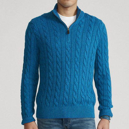 Jersey de Punto para Hombre con Motivo Trenzado y Medio Cierre | Ideal para Uso Diario