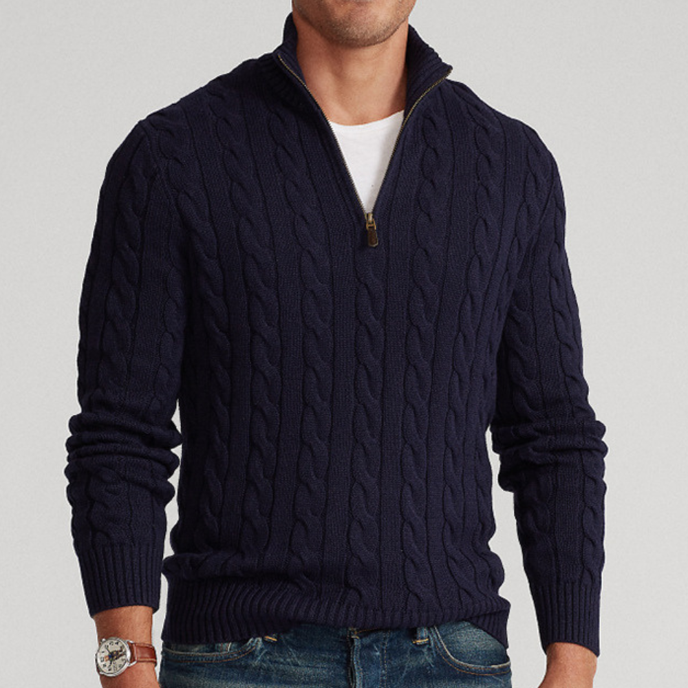 Jersey de Punto para Hombre con Motivo Trenzado y Medio Cierre | Ideal para Uso Diario
