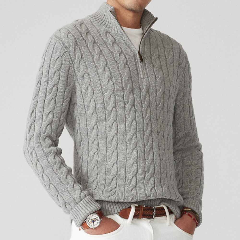 Jersey de Punto para Hombre con Motivo Trenzado y Medio Cierre | Ideal para Uso Diario
