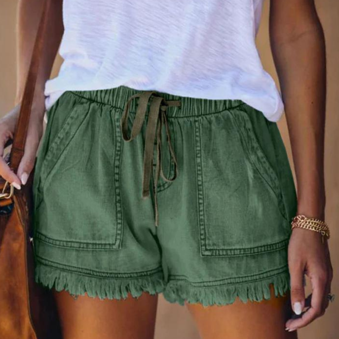 Short Con Cintura Elástica Y Acabados Con Flecos Para Mujer | Ideal Para Días Cálidos