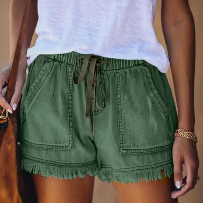 Short Con Cintura Elástica Y Acabados Con Flecos Para Mujer | Ideal Para Días Cálidos