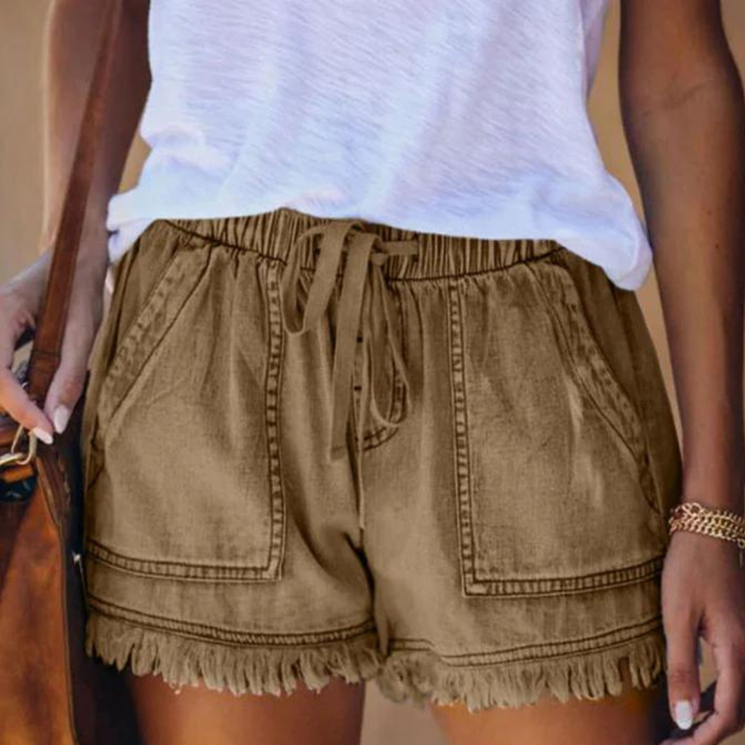 Short Con Cintura Elástica Y Acabados Con Flecos Para Mujer | Ideal Para Días Cálidos