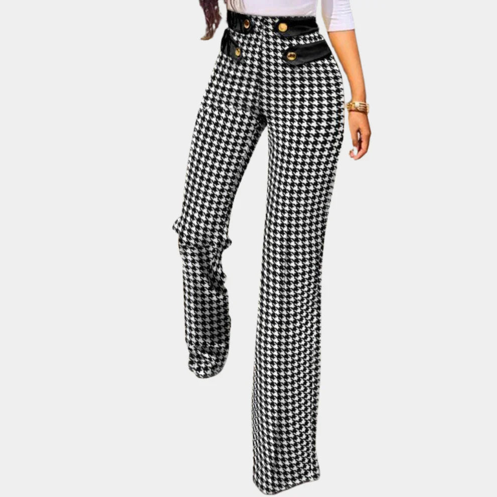 Pantalón De Talle Alto Con Corte Evasé Y Estampado De Cuadros Para Mujer | Ideal Para Uso Diario