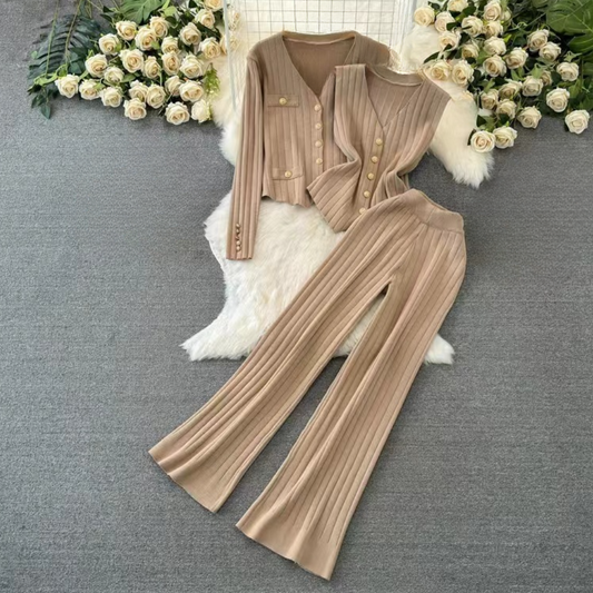 Conjunto De Tres Piezas con Cardigan Abierto para Mujer | Ideal para Uso Diario