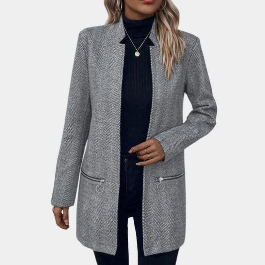 Blazer Largo Con Apertura Frontal Sin Botones Y Bolsillos Con Cremallera Para Mujer | Ideal Para Trabajo O Uso Diario