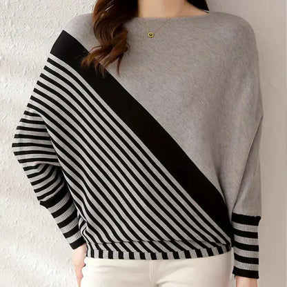 Jersey de Punto a Rayas con Manga Murciélago para Mujer | Ideal para Uso Diario en Climas Frescos