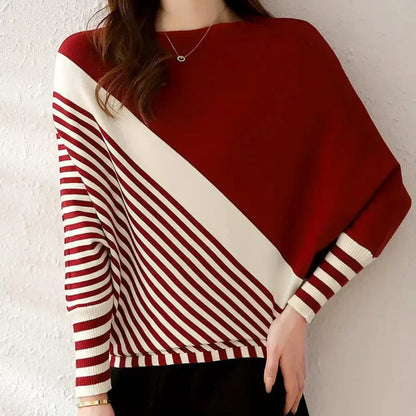 Jersey de Punto a Rayas con Manga Murciélago para Mujer | Ideal para Uso Diario en Climas Frescos
