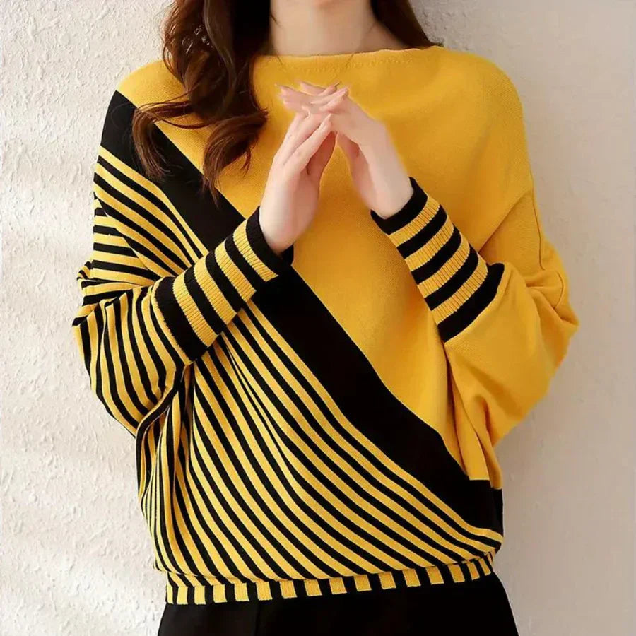 Jersey de Punto a Rayas con Manga Murciélago para Mujer | Ideal para Uso Diario en Climas Frescos