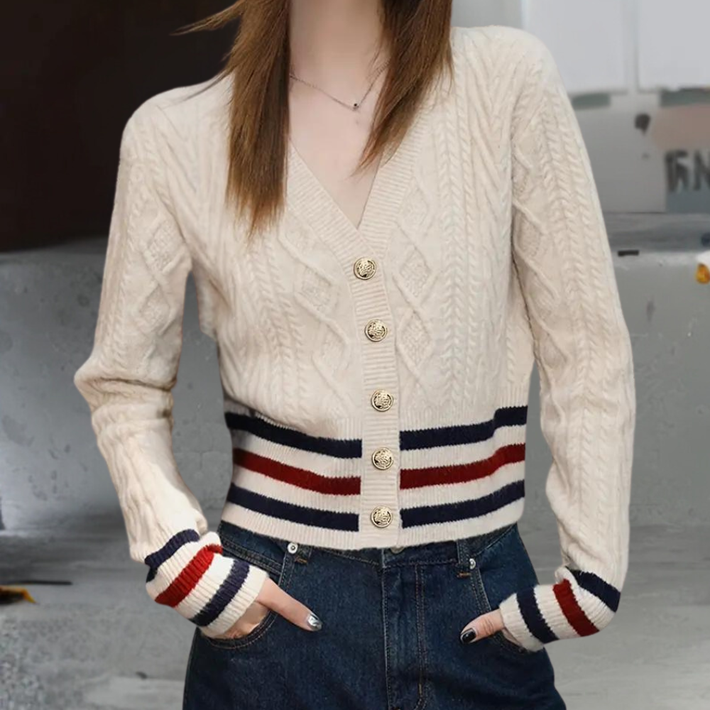 Gilet de Punto con Cierre de Botones y Detalles de Rayas para Mujer | Ideal para Uso Diario