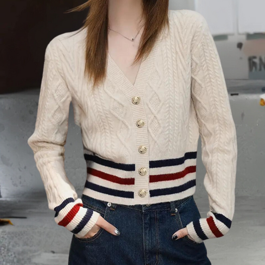 Gilet de Punto con Cierre de Botones y Detalles de Rayas para Mujer | Ideal para Uso Diario