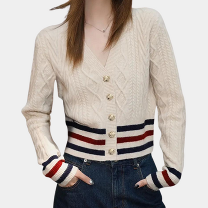 Gilet de Punto con Cierre de Botones y Detalles de Rayas para Mujer | Ideal para Uso Diario