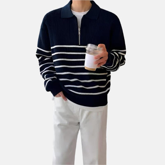 Jersey de Manga Larga con Medio Cierre y Rayas Horizontales para Hombre | Ideal para Uso Diario