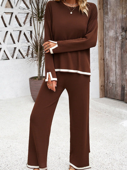 Conjunto de Camisa de Manga Larga y Pantalón con Aberturas Laterales para Mujer | Ideal para Uso Diario y Entorno Profesional