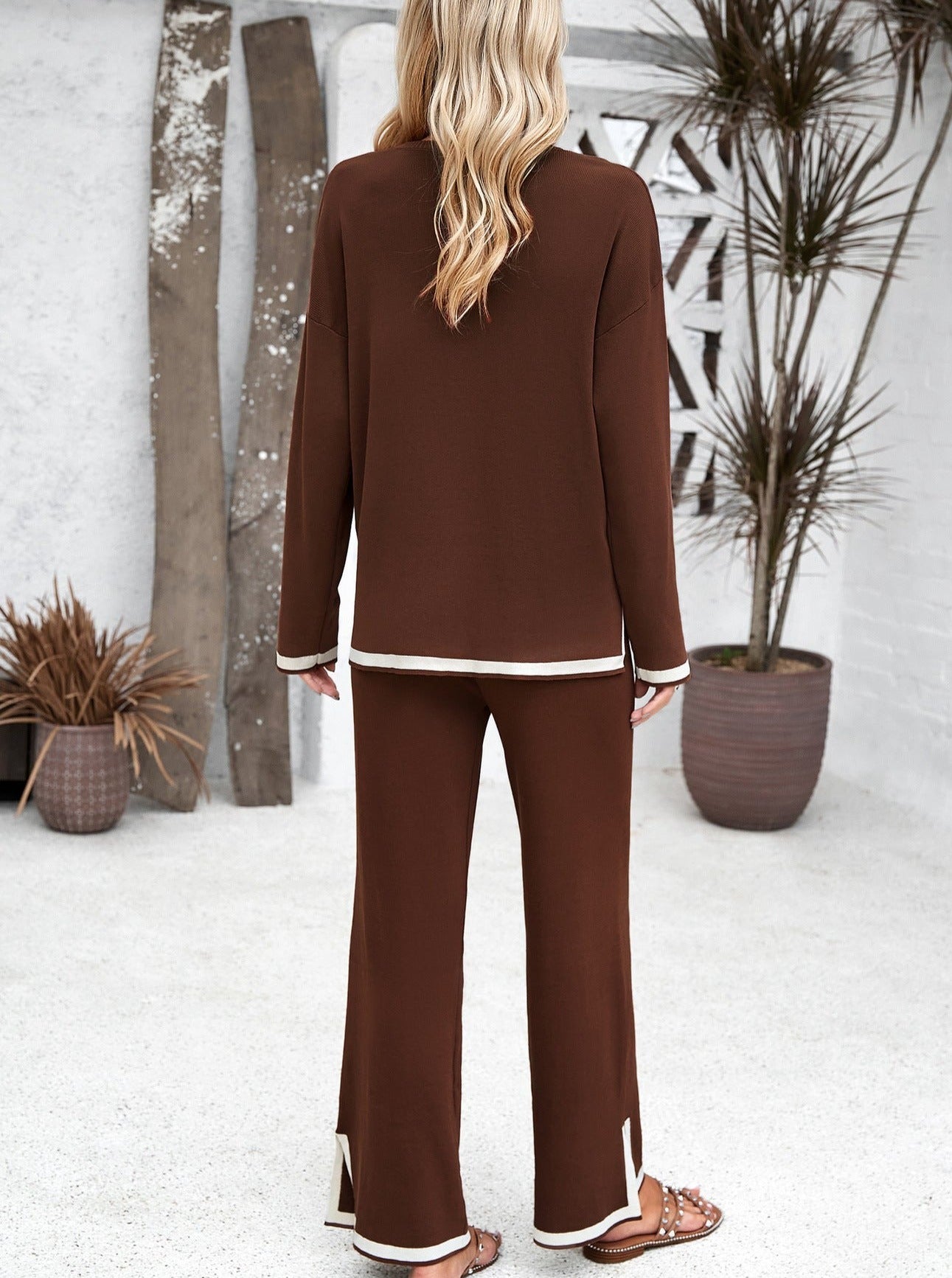 Conjunto de Camisa de Manga Larga y Pantalón con Aberturas Laterales para Mujer | Ideal para Uso Diario y Entorno Profesional