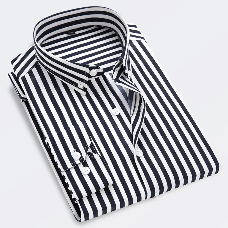 Camisa Slim Fit De Manga Larga Con Rayas Para Hombre | Ideal Para Uso Diario Y Contextos Informales