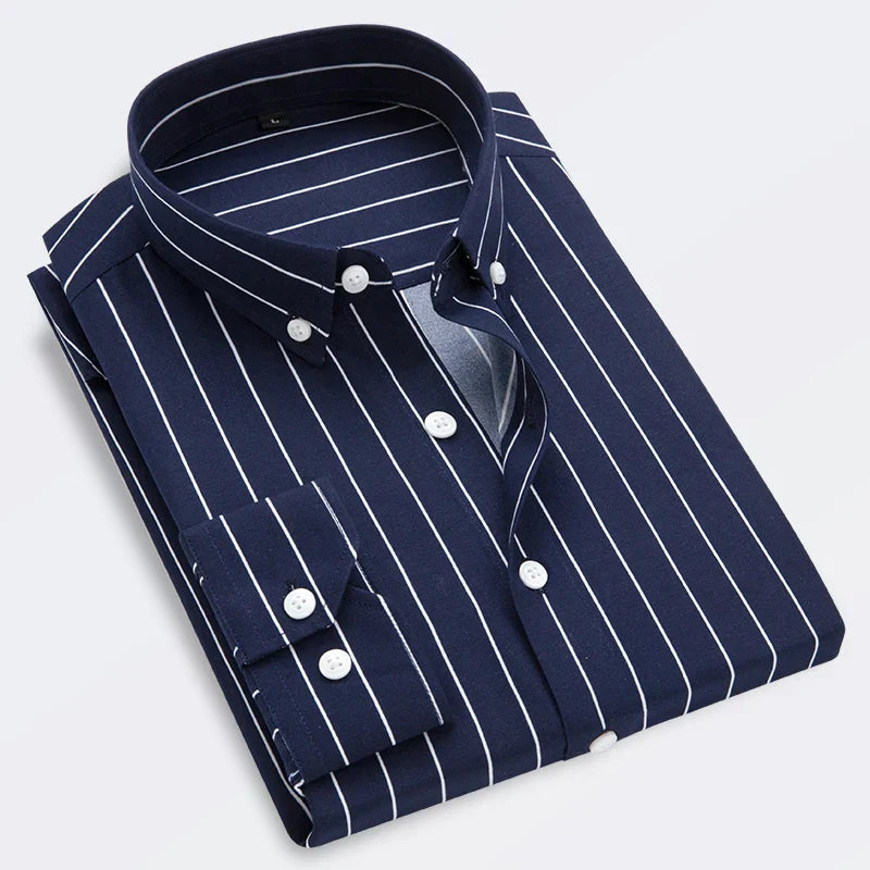 Camisa Slim Fit De Manga Larga Con Rayas Para Hombre | Ideal Para Uso Diario Y Contextos Informales