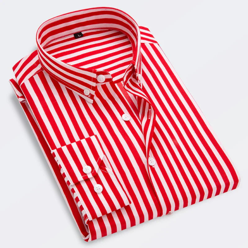 Camisa Slim Fit De Manga Larga Con Rayas Para Hombre | Ideal Para Uso Diario Y Contextos Informales