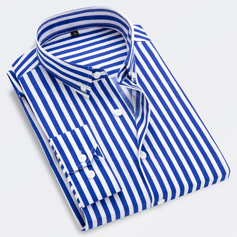 Camisa Slim Fit De Manga Larga Con Rayas Para Hombre | Ideal Para Uso Diario Y Contextos Informales