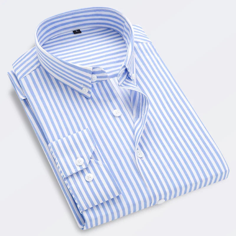 Camisa Slim Fit De Manga Larga Con Rayas Para Hombre | Ideal Para Uso Diario Y Contextos Informales