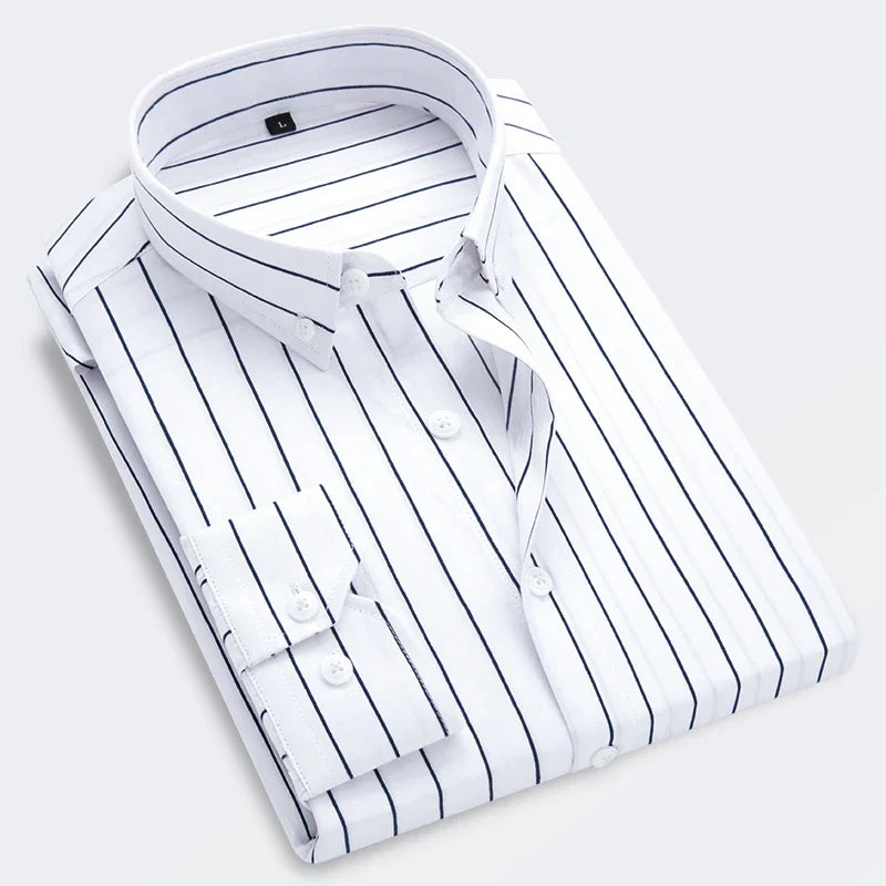 Camisa Slim Fit De Manga Larga Con Rayas Para Hombre | Ideal Para Uso Diario Y Contextos Informales